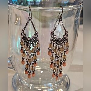 3/$30 Chandelier Earrings with Peach and Gold Beads